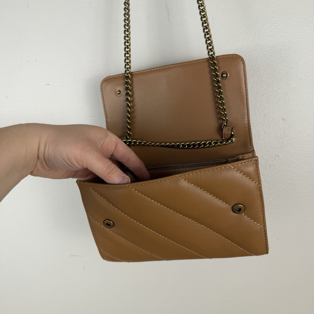 Kurt Geiger Mini Quilted Crossbody Bag Brown Tan Gold Chain Strap Accent Dressy - Picture 11 of 16